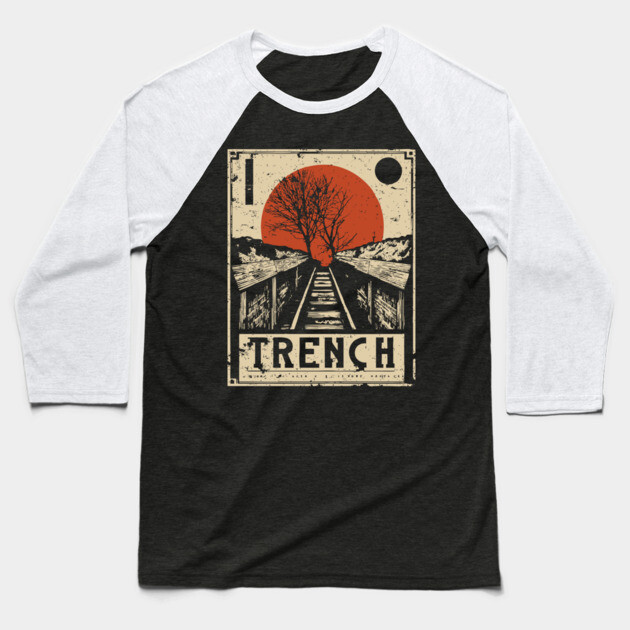 Trench Railway Brutalist Art Print Baseball T-Shirt by TuncGK