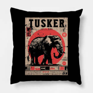 Tusker Elephant Brutalist Wildlife Art Pillow