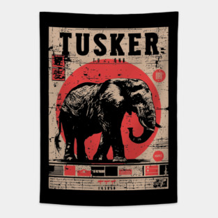 Tusker Elephant Brutalist Wildlife Art Tapestry