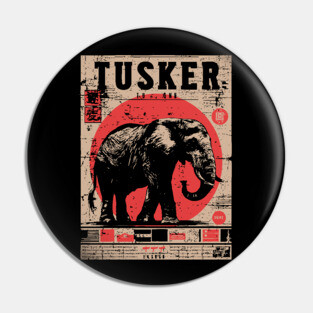 Tusker Elephant Brutalist Wildlife Art Pin