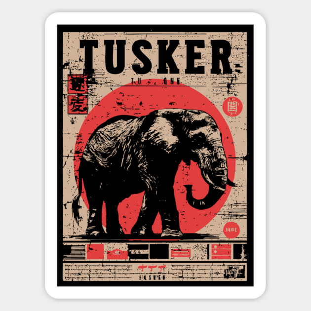 Tusker Elephant Brutalist Wildlife Art Magnet by TuncGK