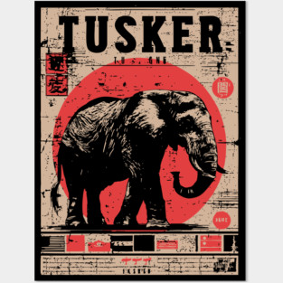 Tusker Elephant Brutalist Wildlife Art Posters and Art
