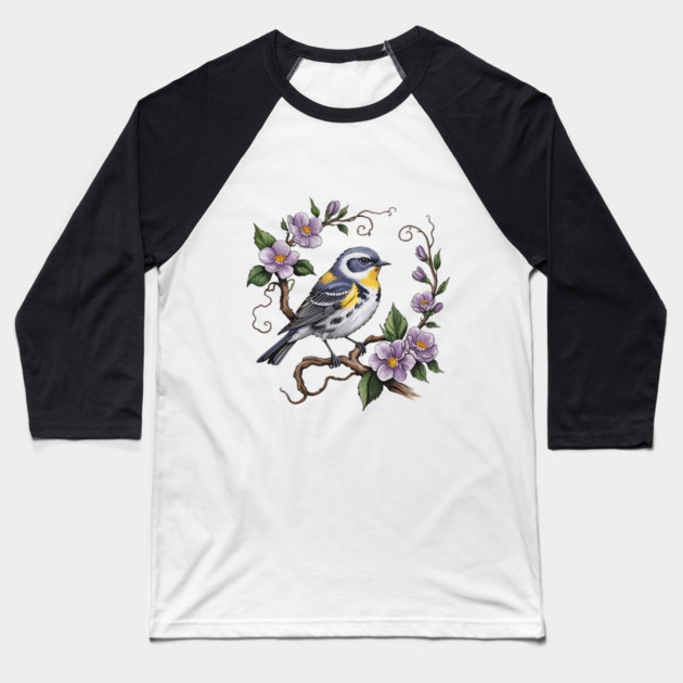 Yellow-Rumped Warbler Among Lilac Blossoms Baseball T-Shirt by BirdsnStuff