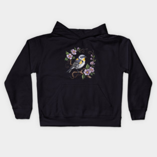 Yellow-Rumped Warbler Among Lilac Blossoms Kids Hoodie