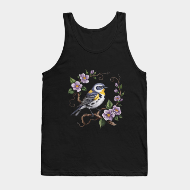 Yellow-Rumped Warbler Among Lilac Blossoms Tank Top by BirdsnStuff
