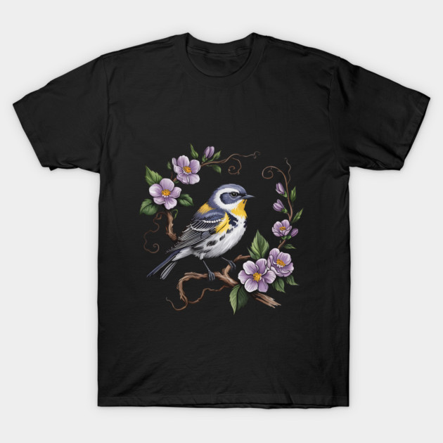 Yellow-Rumped Warbler Among Lilac Blossoms T-Shirt by BirdsnStuff