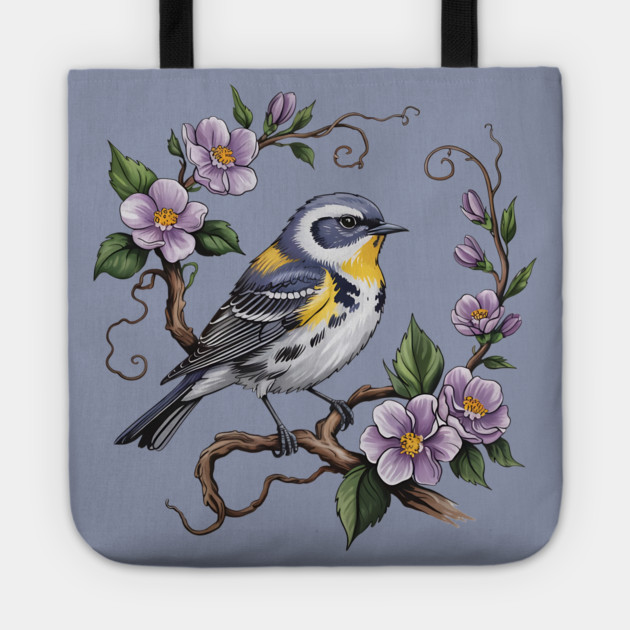 Yellow-Rumped Warbler Among Lilac Blossoms Tote by BirdsnStuff