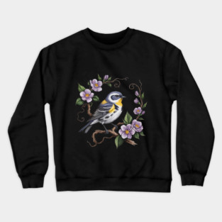 Yellow-Rumped Warbler Among Lilac Blossoms Crewneck Sweatshirt