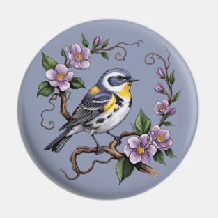 Yellow-Rumped Warbler Among Lilac Blossoms Pin