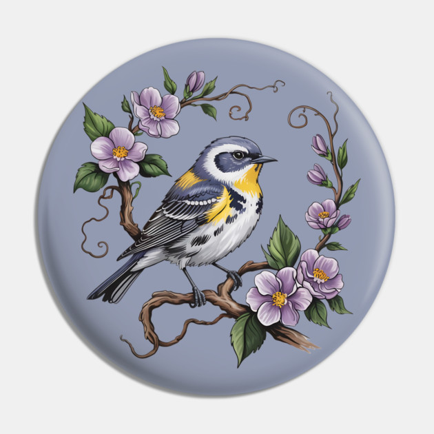 Yellow-Rumped Warbler Among Lilac Blossoms Pin by BirdsnStuff