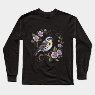 Yellow-Rumped Warbler Among Lilac Blossoms Long Sleeve T-Shirt