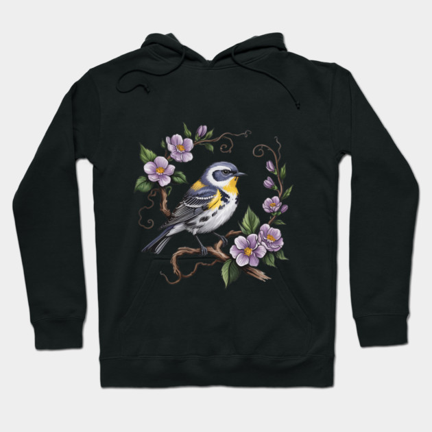 Yellow-Rumped Warbler Among Lilac Blossoms Hoodie by BirdsnStuff