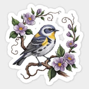 Yellow-Rumped Warbler Among Lilac Blossoms Sticker