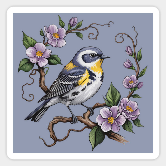 Yellow-Rumped Warbler Among Lilac Blossoms Magnet by BirdsnStuff