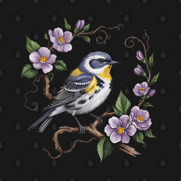 Yellow-Rumped Warbler Among Lilac Blossoms by BirdsnStuff