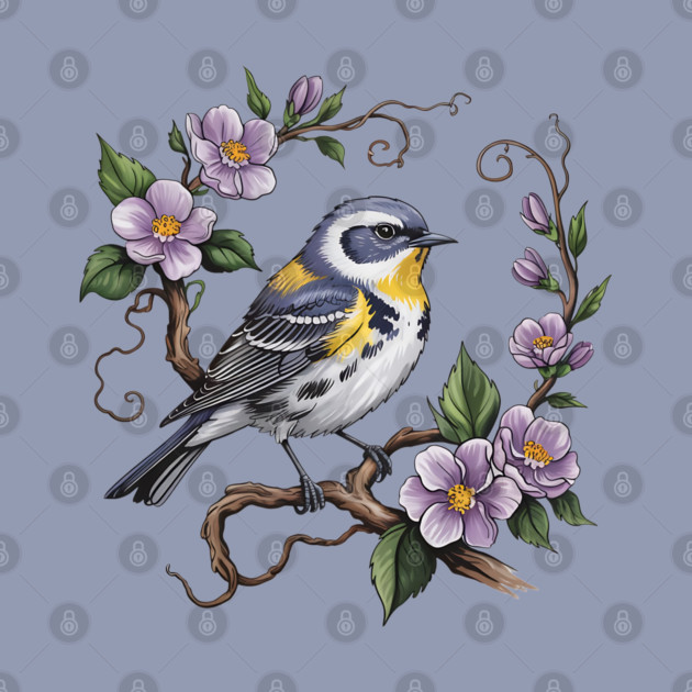Yellow-Rumped Warbler Among Lilac Blossoms by BirdsnStuff