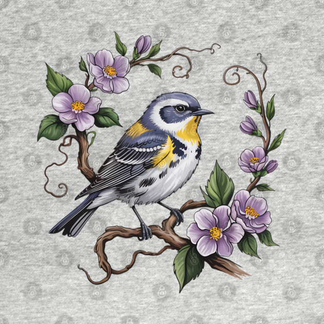 Yellow-Rumped Warbler Among Lilac Blossoms by BirdsnStuff