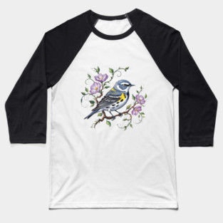 Yellow-Rumped Warbler Surrounded by Purple Wildflowers Baseball T-Shirt