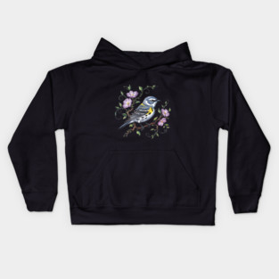 Yellow-Rumped Warbler Surrounded by Purple Wildflowers Kids Hoodie