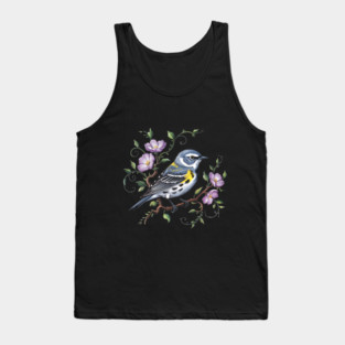 Yellow-Rumped Warbler Surrounded by Purple Wildflowers Tank Top