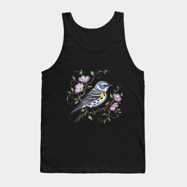 Yellow-Rumped Warbler Surrounded by Purple Wildflowers Tank Top by BirdsnStuff