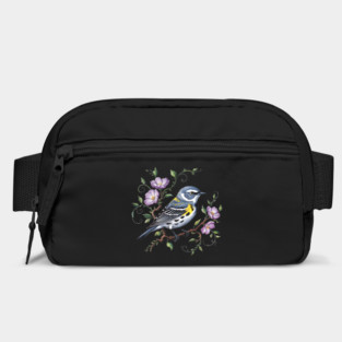 Yellow-Rumped Warbler Surrounded by Purple Wildflowers Bag