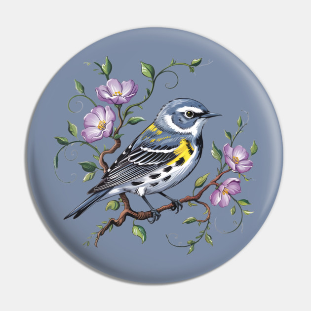 Yellow-Rumped Warbler Surrounded by Purple Wildflowers Pin by BirdsnStuff