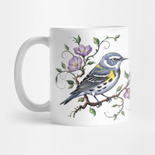 Yellow-Rumped Warbler Surrounded by Purple Wildflowers Mug