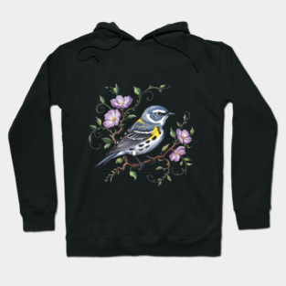 Yellow-Rumped Warbler Surrounded by Purple Wildflowers Hoodie