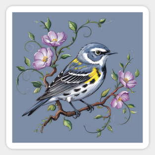 Yellow-Rumped Warbler Surrounded by Purple Wildflowers Magnet