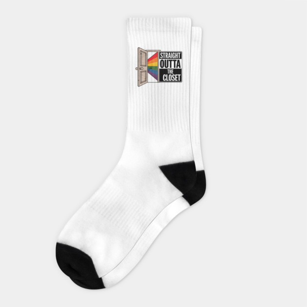 Straight Outta the Closet - LGBTQ+ Pride Rainbow Door Graphic Socks by WarFX Designs