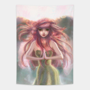 Pink Haired Fairy Woman Tapestry
