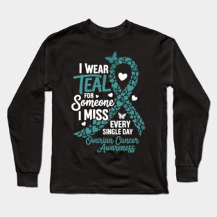 Teal Ovarian Cancer Angel Memory Warrior Support Family Long Sleeve T-Shirt