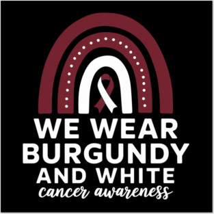 Ribbon Oral Head And Neck Cancer Burgundy And White Cancer Posters and Art