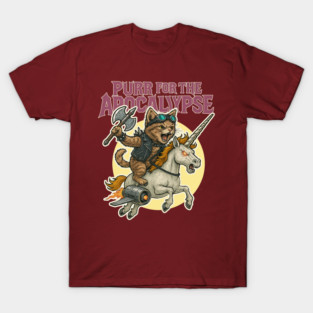 Purr for the Apocalypse – Cat Warrior Riding a Jet-Powered Unicorn T-Shirt