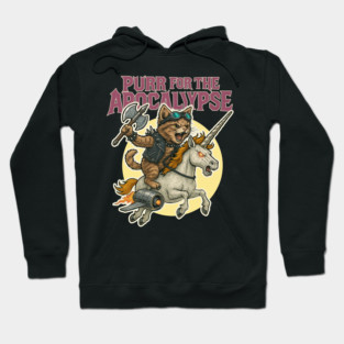 Purr for the Apocalypse – Cat Warrior Riding a Jet-Powered Unicorn Hoodie