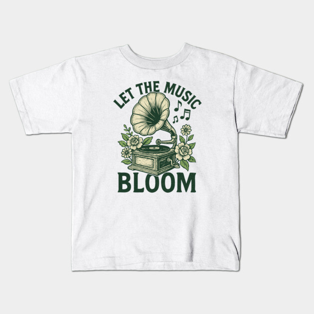Let the Music Bloom. Light Floral Vinyl Kids T-Shirt by filiposwear