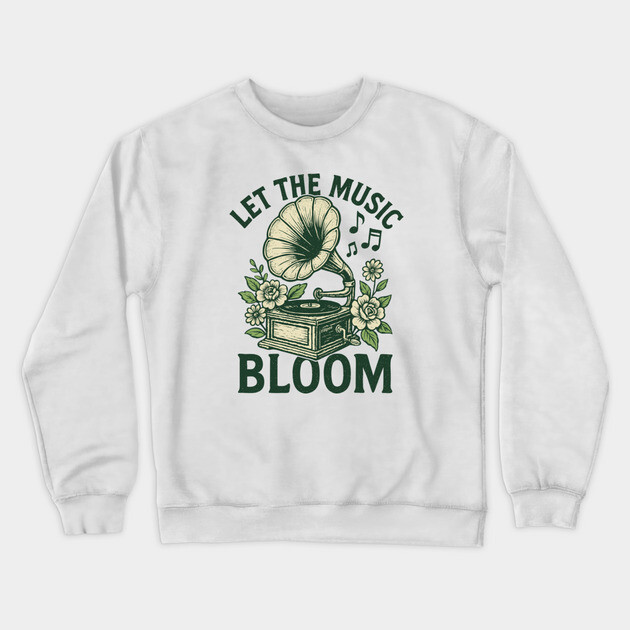 Let the Music Bloom. Light Floral Vinyl Crewneck Sweatshirt by filiposwear