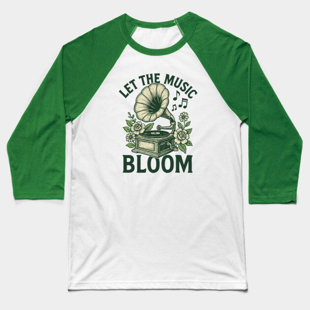Let the Music Bloom. Light Floral Vinyl Baseball T-Shirt by filiposwear