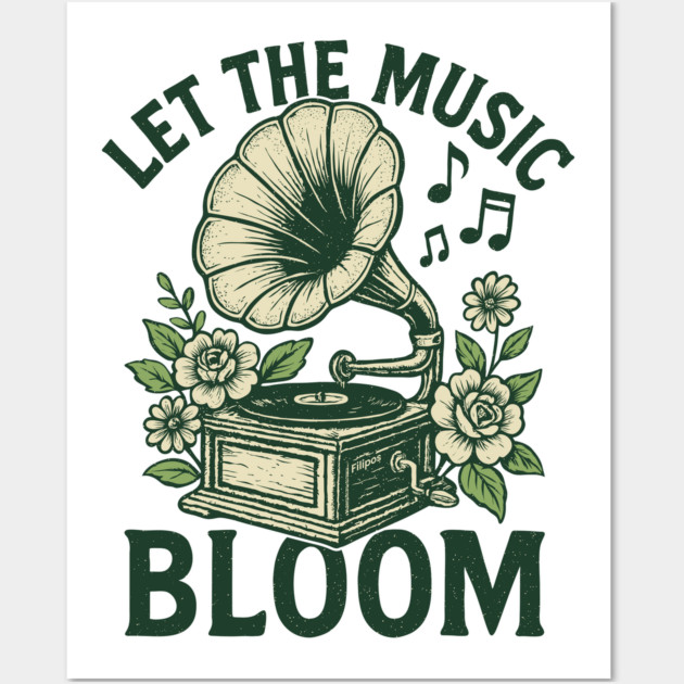 Let the Music Bloom. Light Floral Vinyl Wall Art by filiposwear