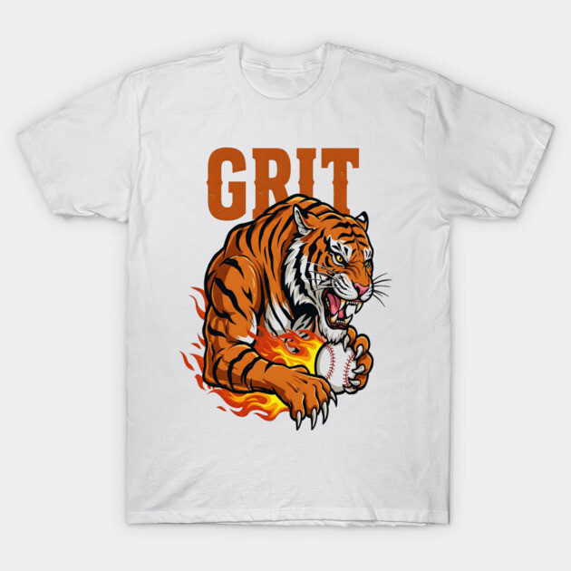Grit Tiger Baseball Tee - Fierce Feline Fastball T-Shirt by OUTFITPAW