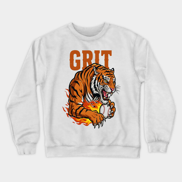 Grit Tiger Baseball Tee - Fierce Feline Fastball Crewneck Sweatshirt by OUTFITPAW