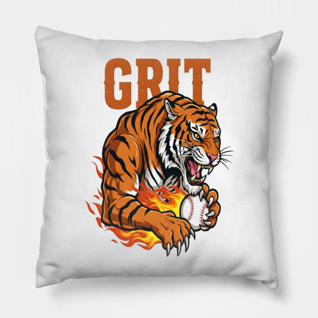 Grit Tiger Baseball Tee - Fierce Feline Fastball Pillow by OUTFITPAW