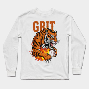 Grit Tiger Baseball Tee - Fierce Feline Fastball Long Sleeve T-Shirt