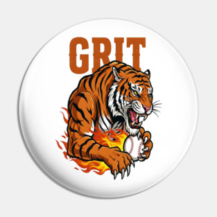 Grit Tiger Baseball Tee - Fierce Feline Fastball Pin
