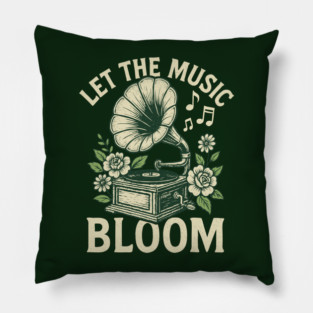 Let the Music Bloom. Dark Floral Vinyl Pillow