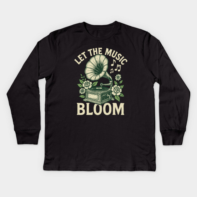 Let the Music Bloom. Dark Floral Vinyl Kids Long Sleeve T-Shirt by filiposwear