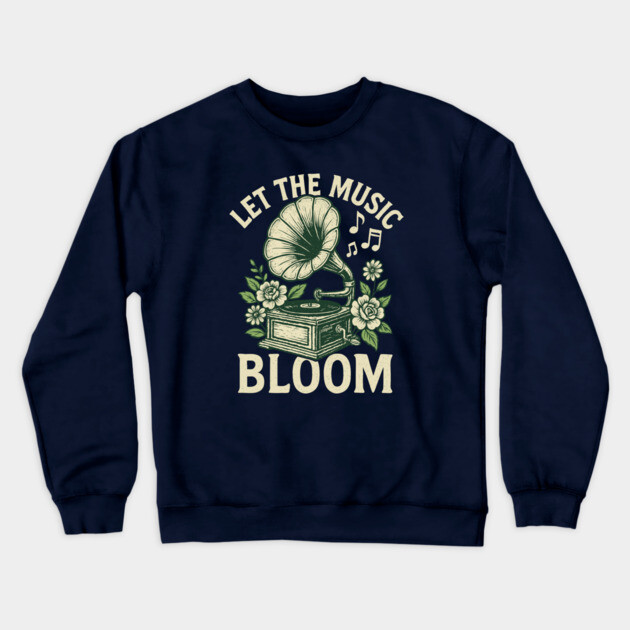 Let the Music Bloom. Dark Floral Vinyl Crewneck Sweatshirt by filiposwear