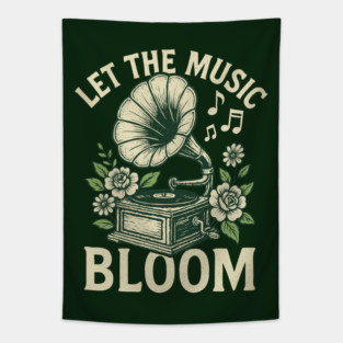 Let the Music Bloom. Dark Floral Vinyl Tapestry