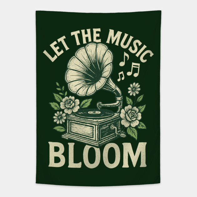 Let the Music Bloom. Dark Floral Vinyl Tapestry by filiposwear